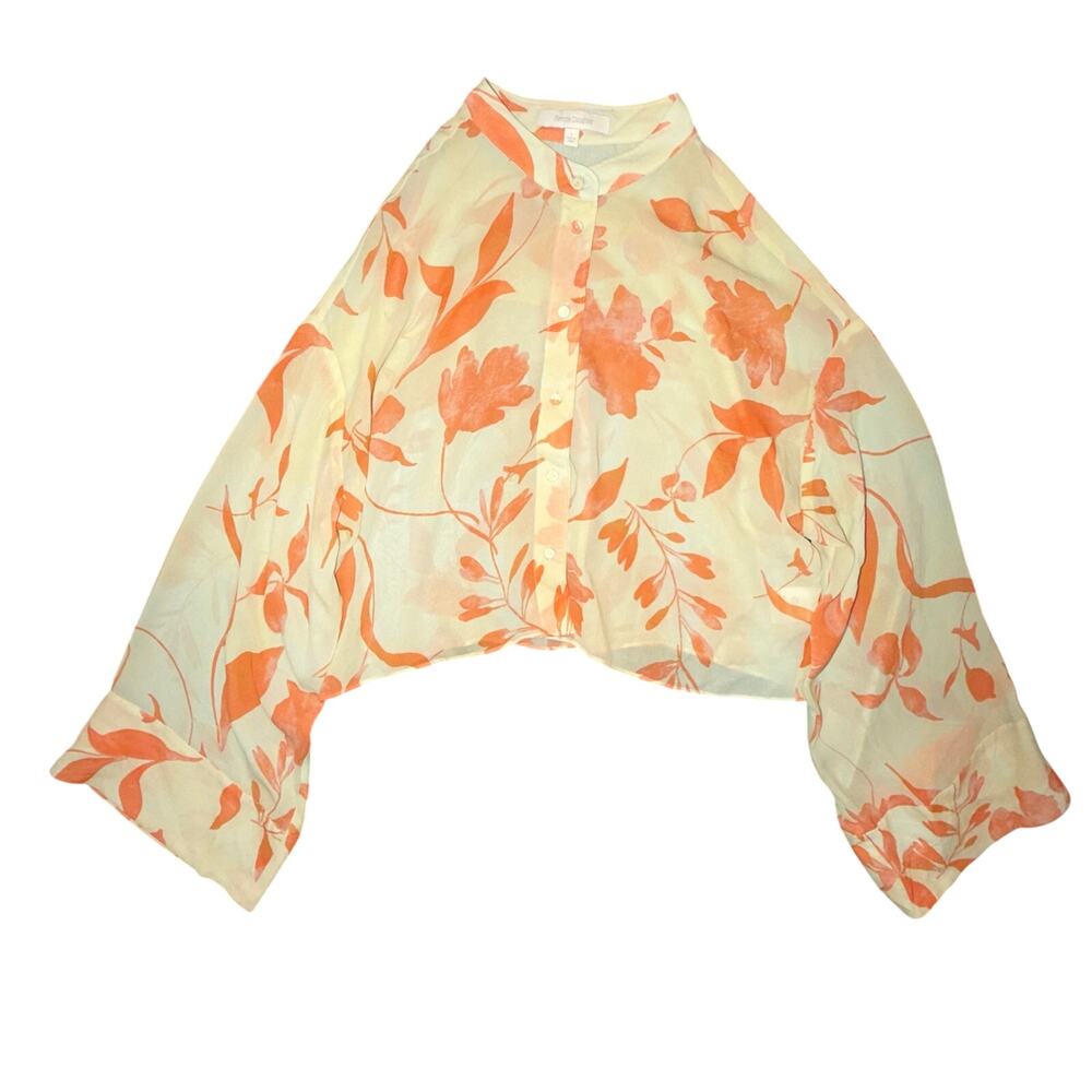 Favorite Daughter Women's Small Yellow Orange Floral Chiffon Cropped Button Up
